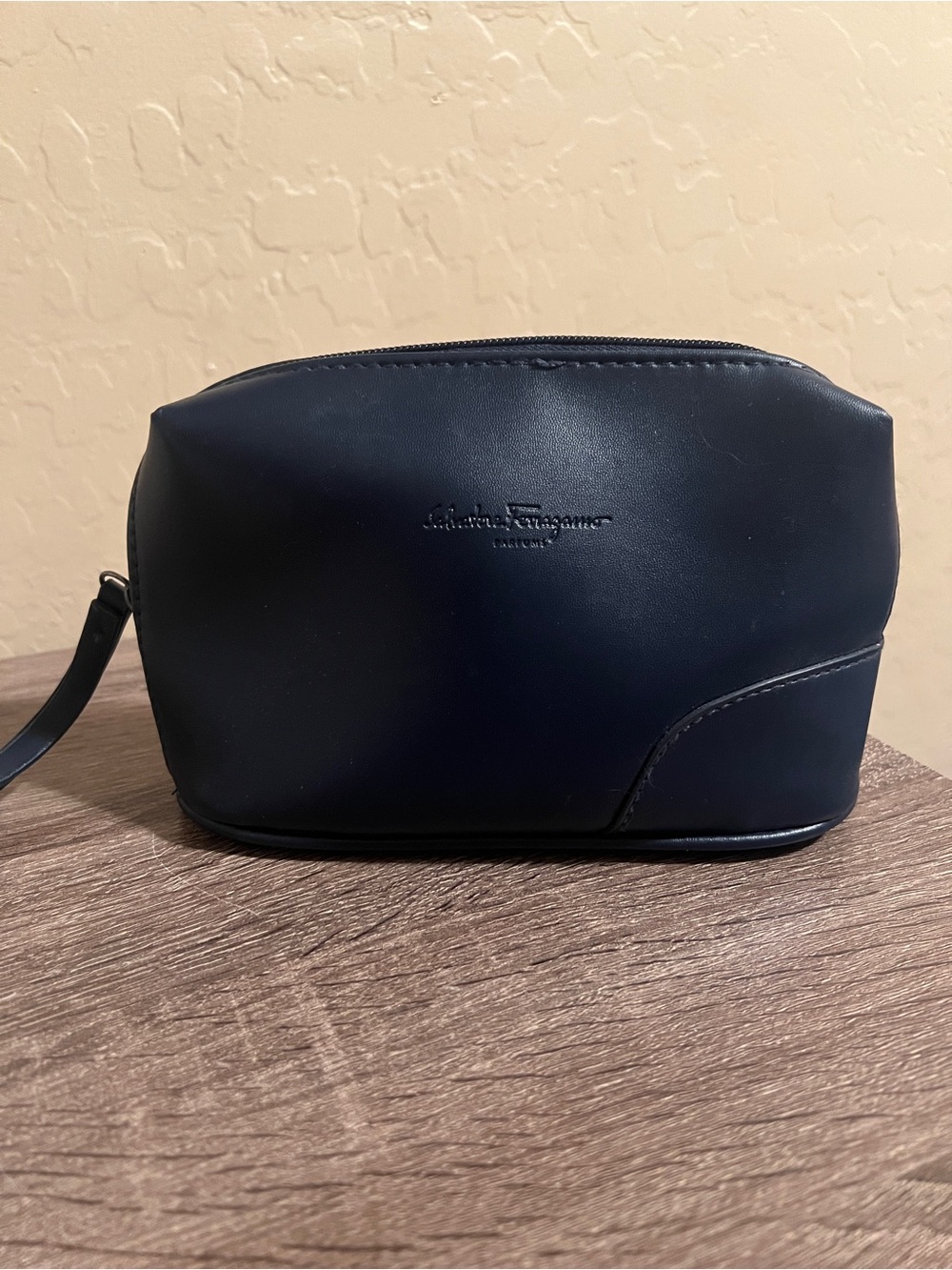 Salvatore Ferragamo Travel Bag Zip Navy Clutch Handle NWOT
